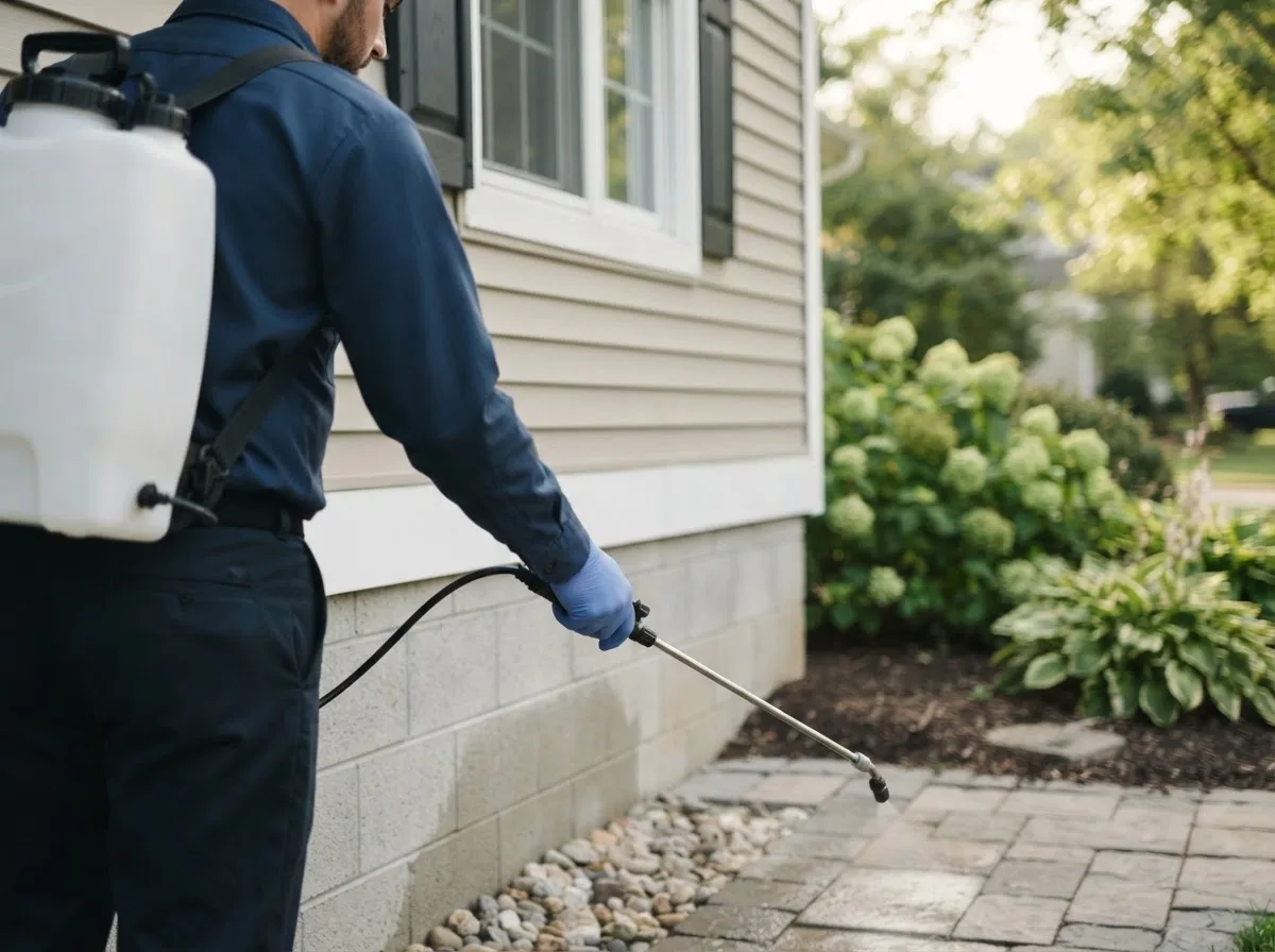 Pest control technician inspecting a home in Harrisville, RI